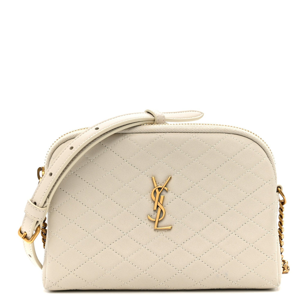 Lambskin Quilted Gaby Zipped Pouch Crema Soft