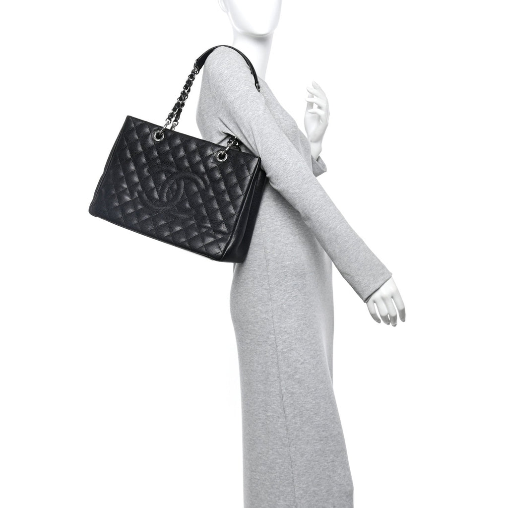 Caviar Quilted Grand Shopping Tote GST Black