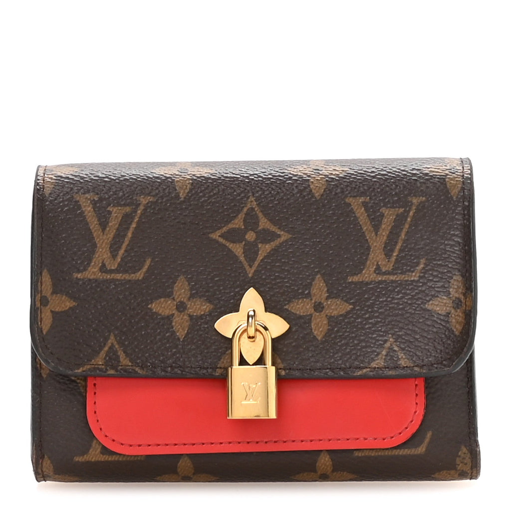 Monogram Flower Lock Compact Wallet Coquelicot