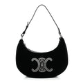 Velvet Strass Triomphe Ava Shoulder Bag Black