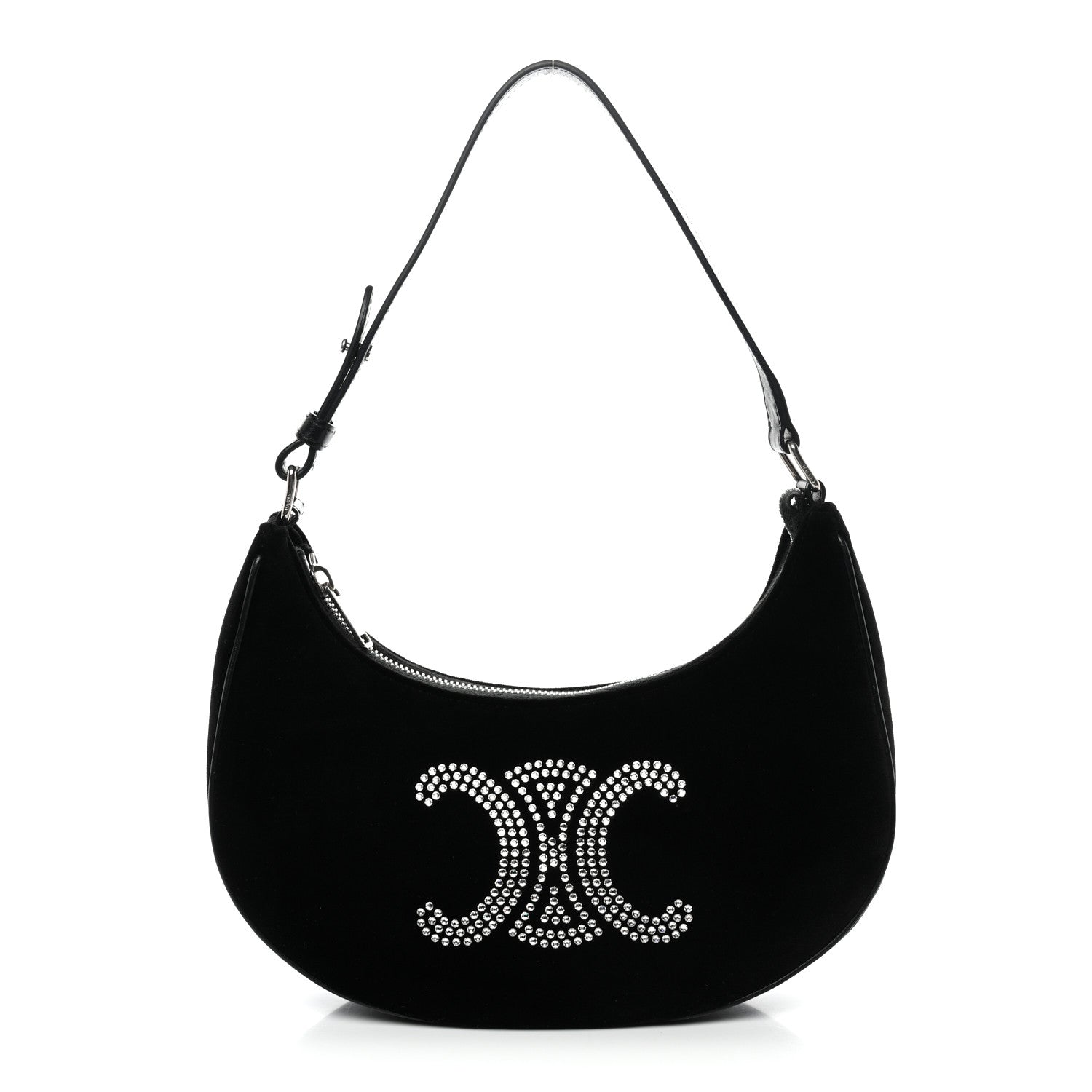 Velvet Strass Triomphe Ava Shoulder Bag Black
