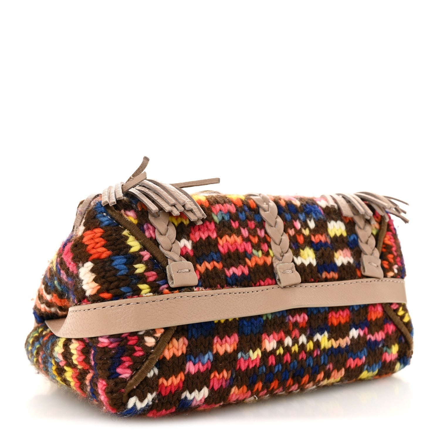 Cashmere Knit Calfskin Mini Penelope Soft Shoulder Bag Woodrose Multicolor