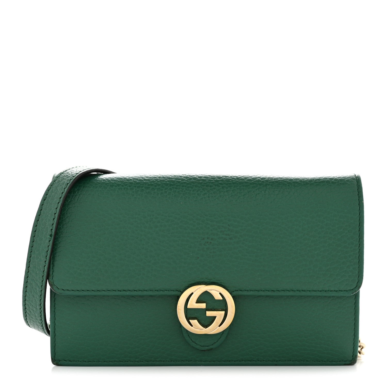 Dollar Calfskin Interlocking G Chain Wallet Emerald