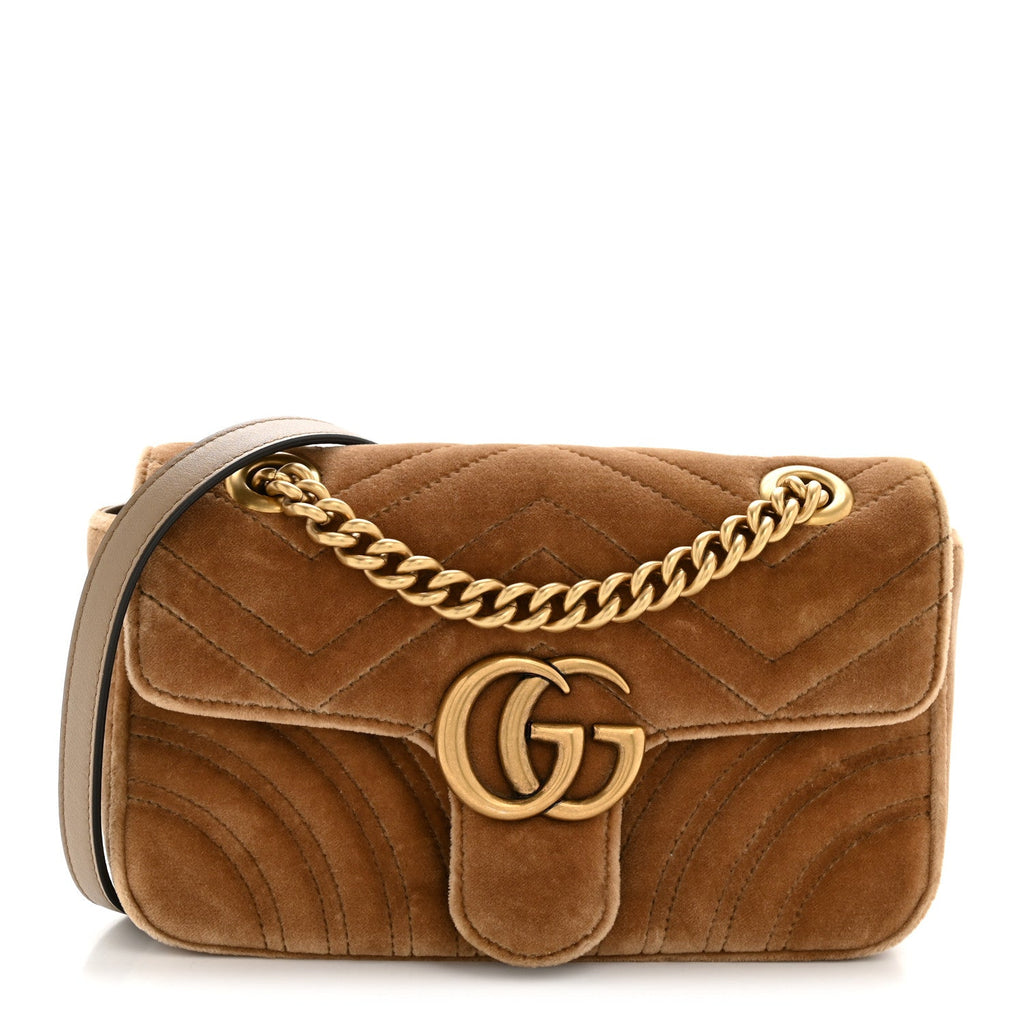 Velvet Matelasse Mini GG Marmont Shoulder Bag Taupe