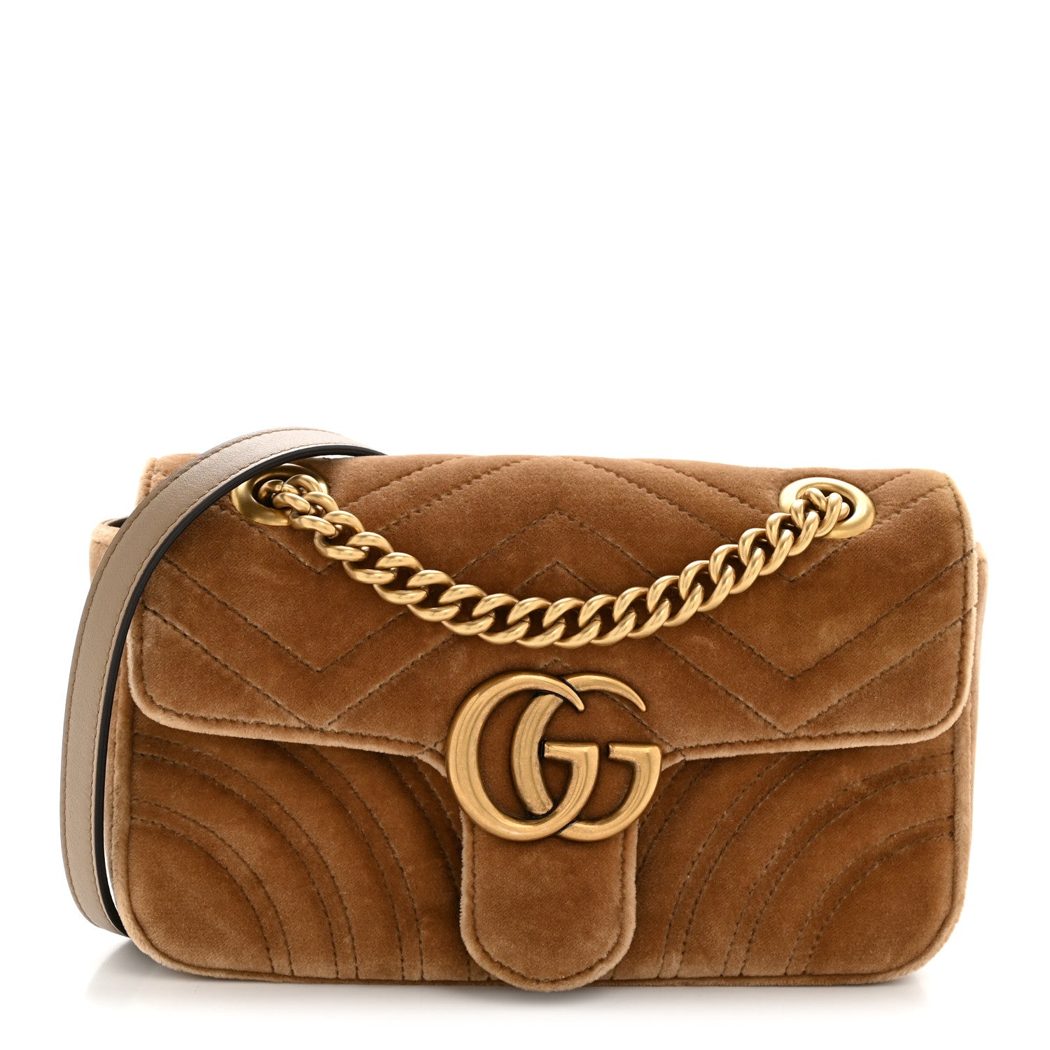 Velvet Matelasse Mini GG Marmont Shoulder Bag Taupe