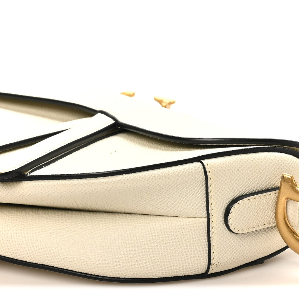 Grained Calfskin Saddle Bag White