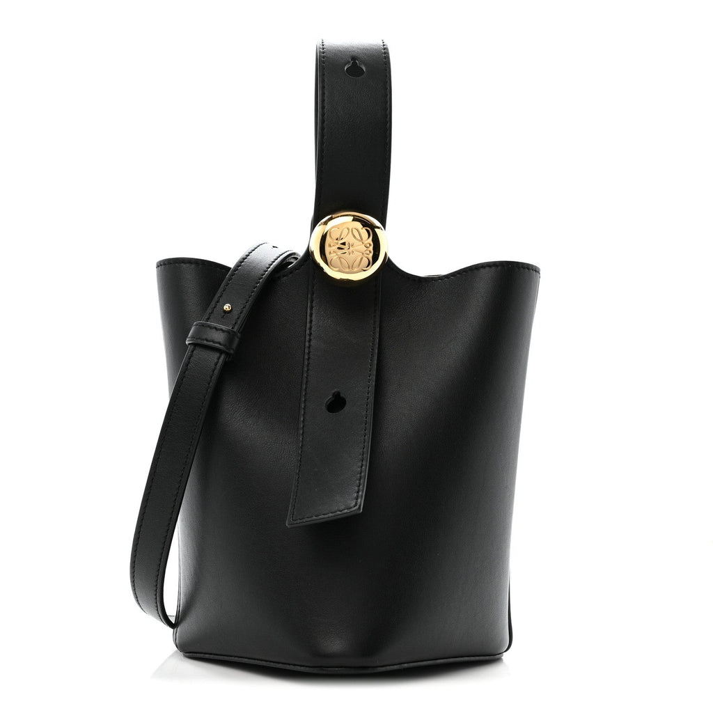 Smooth Calfskin Mini Pebble Bucket Bag Black