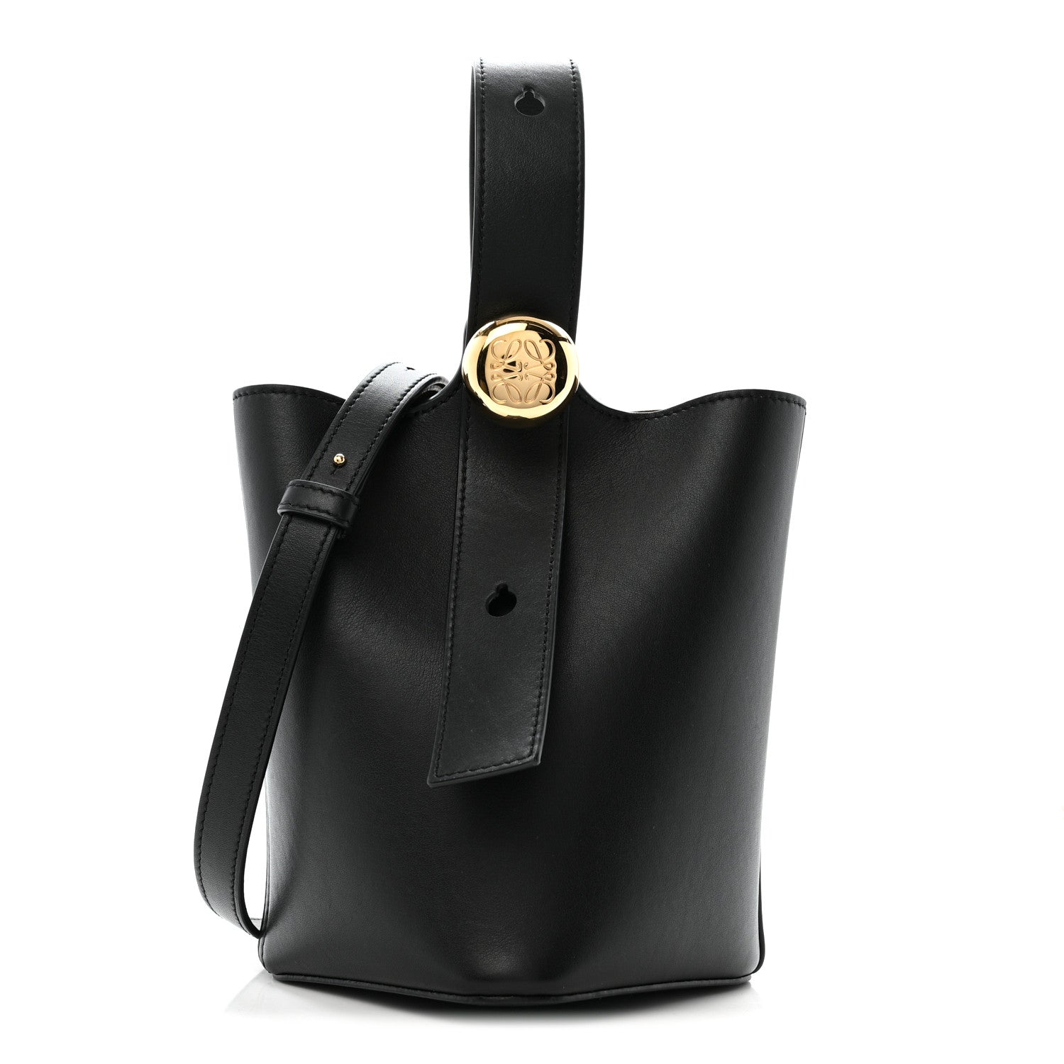 Smooth Calfskin Mini Pebble Bucket Bag Black