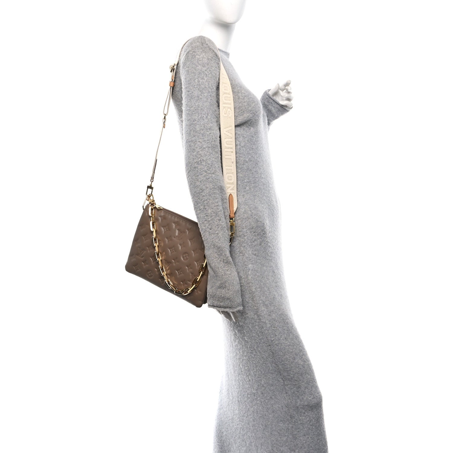 Lambskin Embossed Monogram Coussin PM Taupe