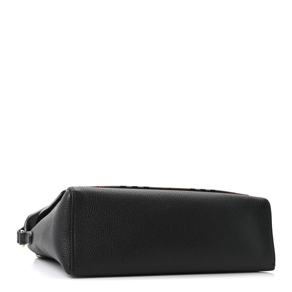 Coated Canvas Calfskin Vintage Check Medium Note Crossbody Bag Black