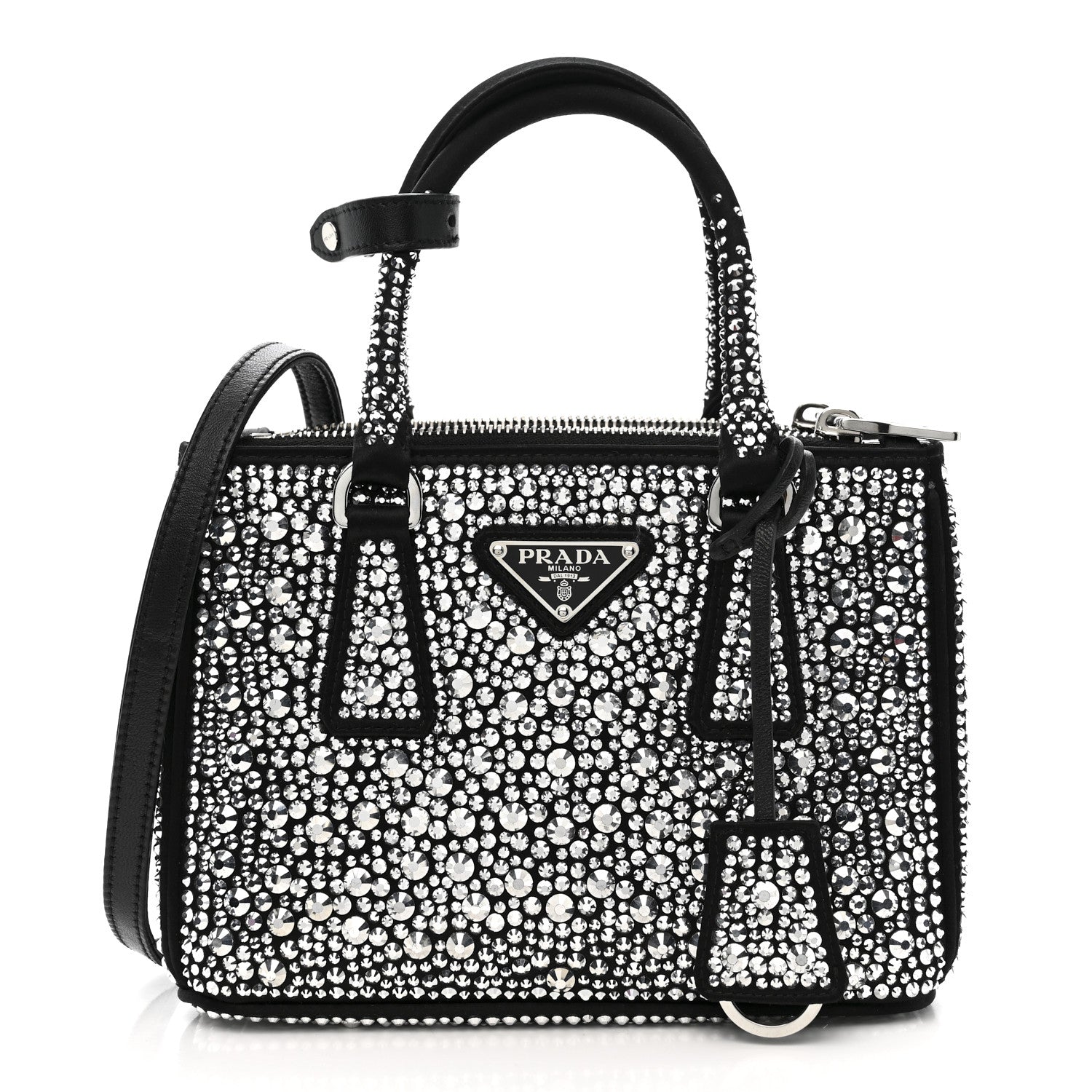 Satin Crystal Mini Galleria Double Zip Tote Metal