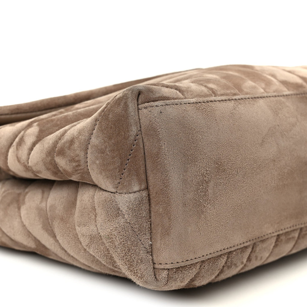 Suede Y Quilted Monogram Medium Loulou Chain Satchel Taupe