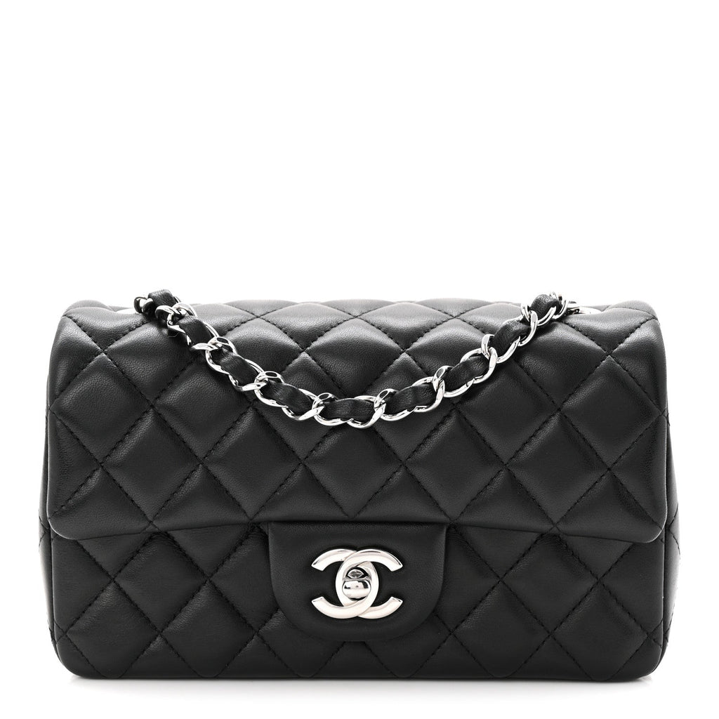 Lambskin Quilted Mini Rectangular Flap Black