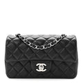 Lambskin Quilted Mini Rectangular Flap Black