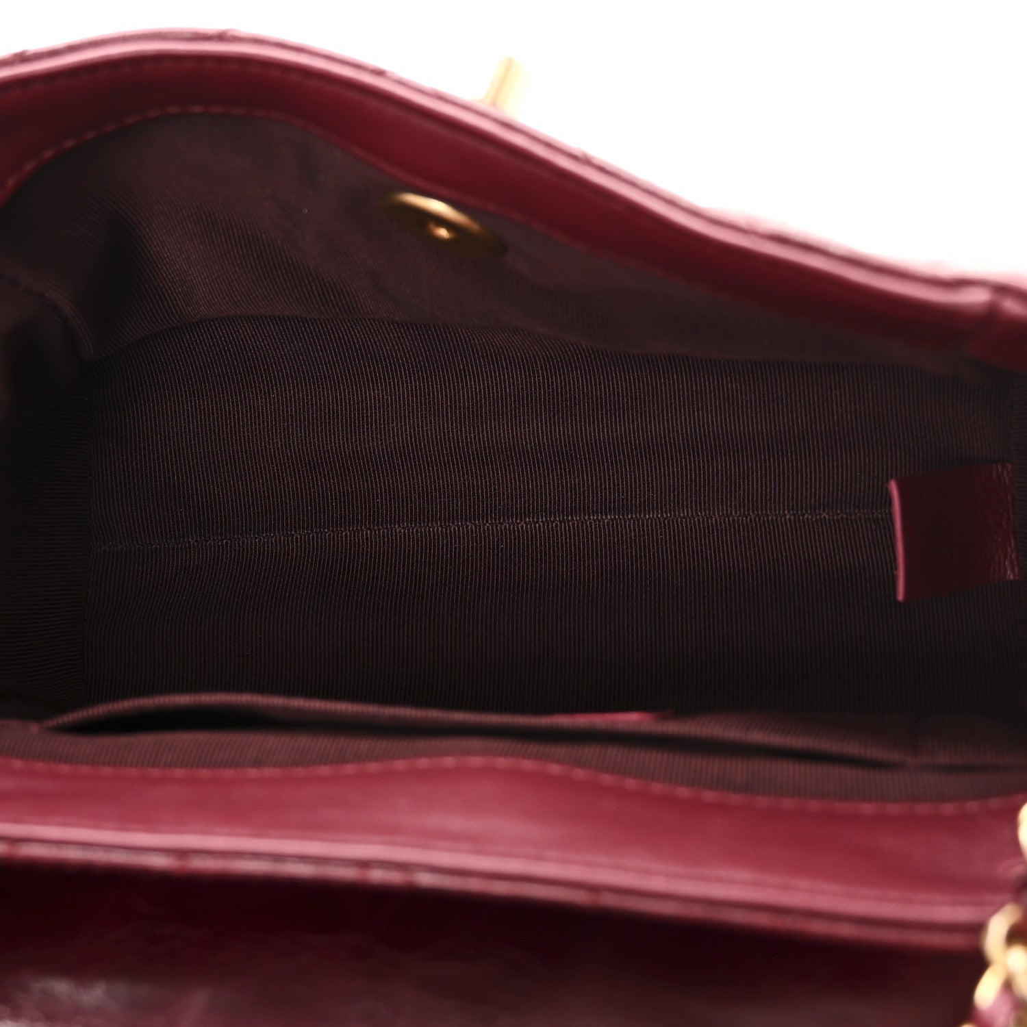 Glazed Calfskin Chevron Quilted Small Hampton Flap Burgundy