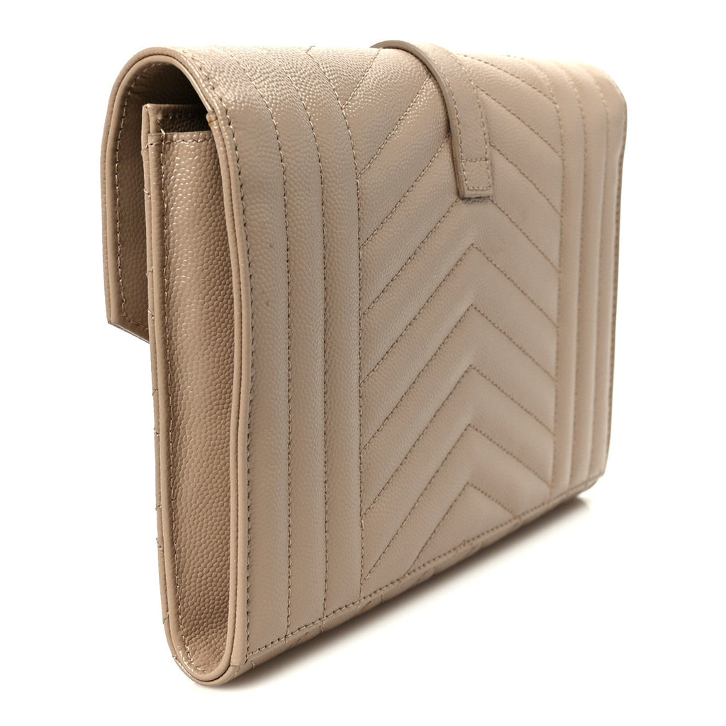 Grain De Poudre Textured Mixed Matelasse Triquilt Monogram Clutch Dark Beige