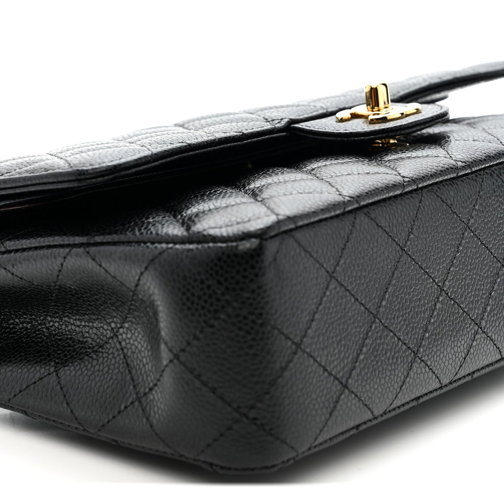 Caviar Quilted Medium Double Flap Black
