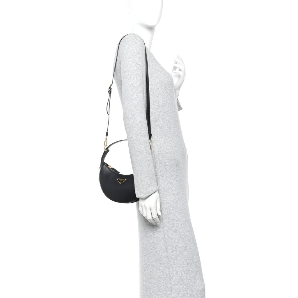 Soft Calfskin Arque Shoulder Bag Black