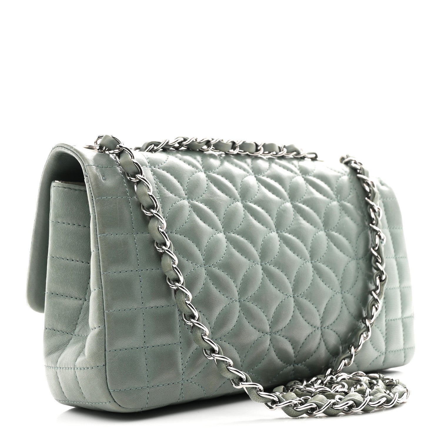 Lambskin Quilted Lady Graphic Flap Green
