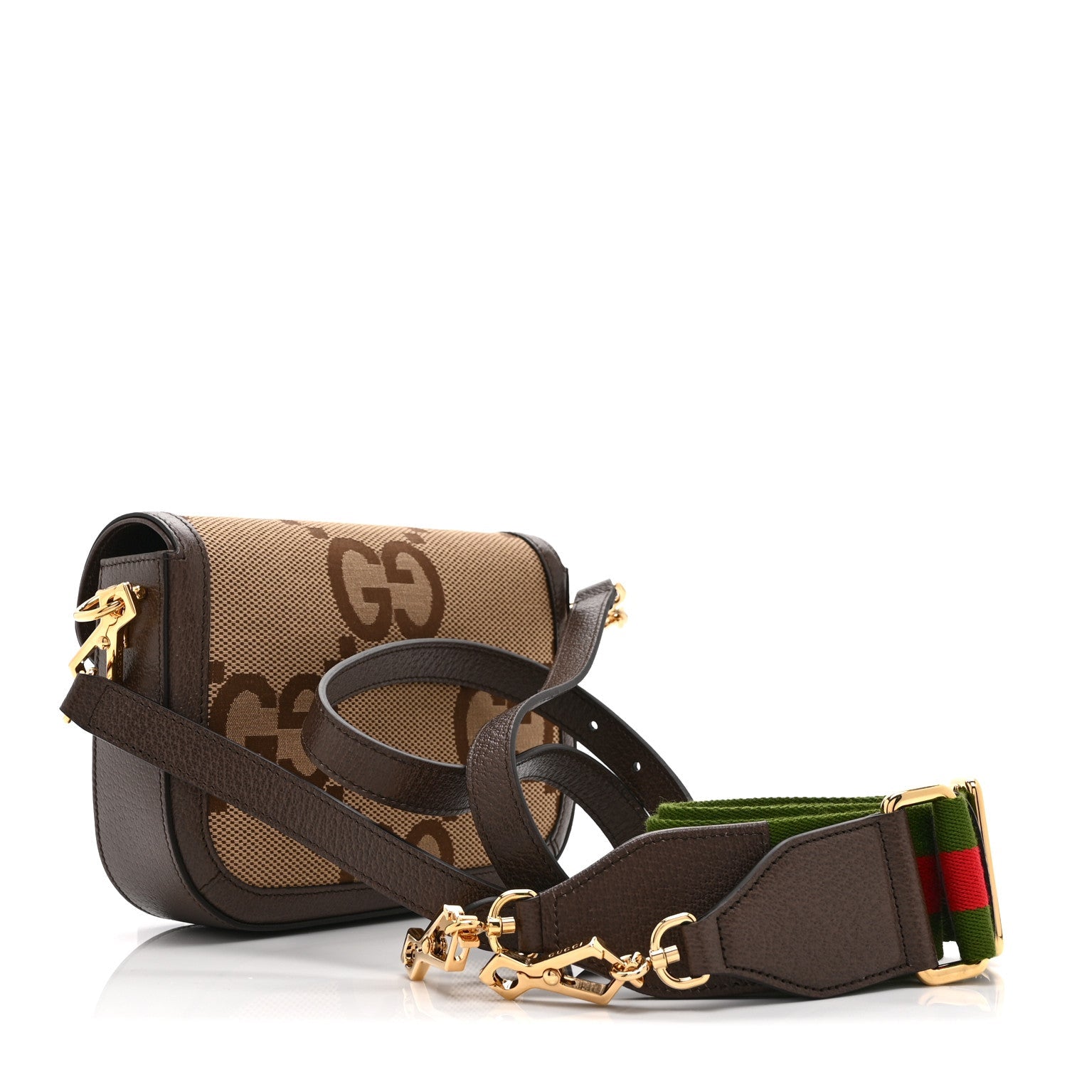 Monogram Jumbo GG Textured Dollar Calfskin Web Mini Horsebit 1955 Shoulder Bag Camel Ebony New Acero