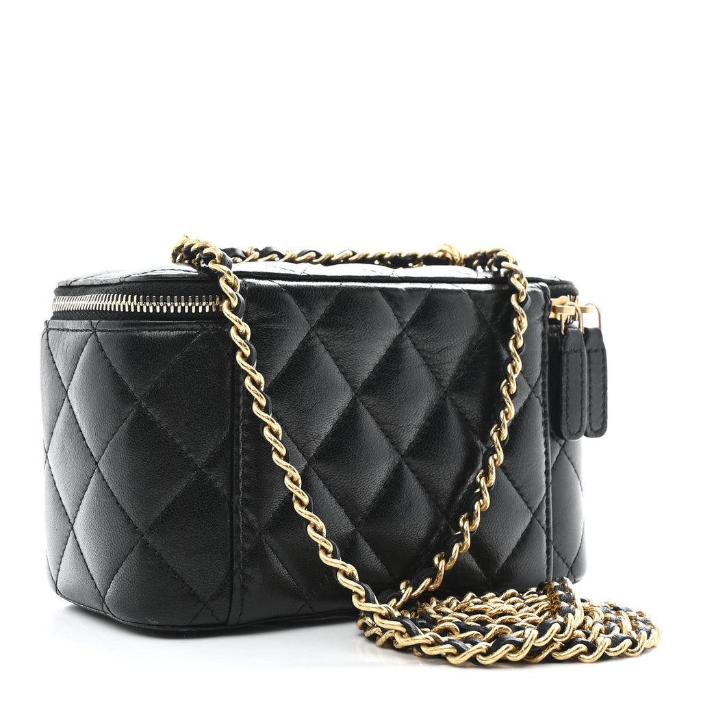 Lambskin Quilted Small CC Dynasty Vanity Case With Chain Black