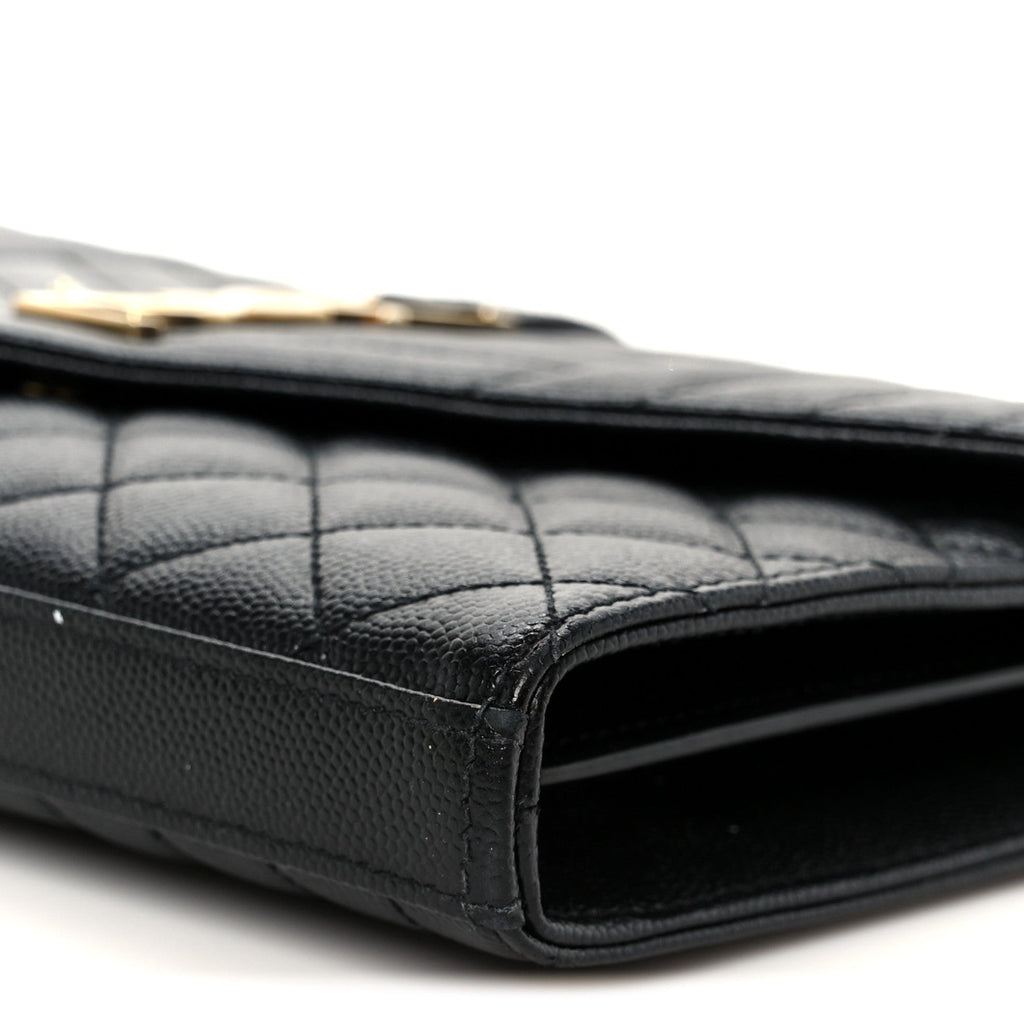 Grain De Poudre Mixed Matelasse Triquilt Monogram Chain Wallet Black