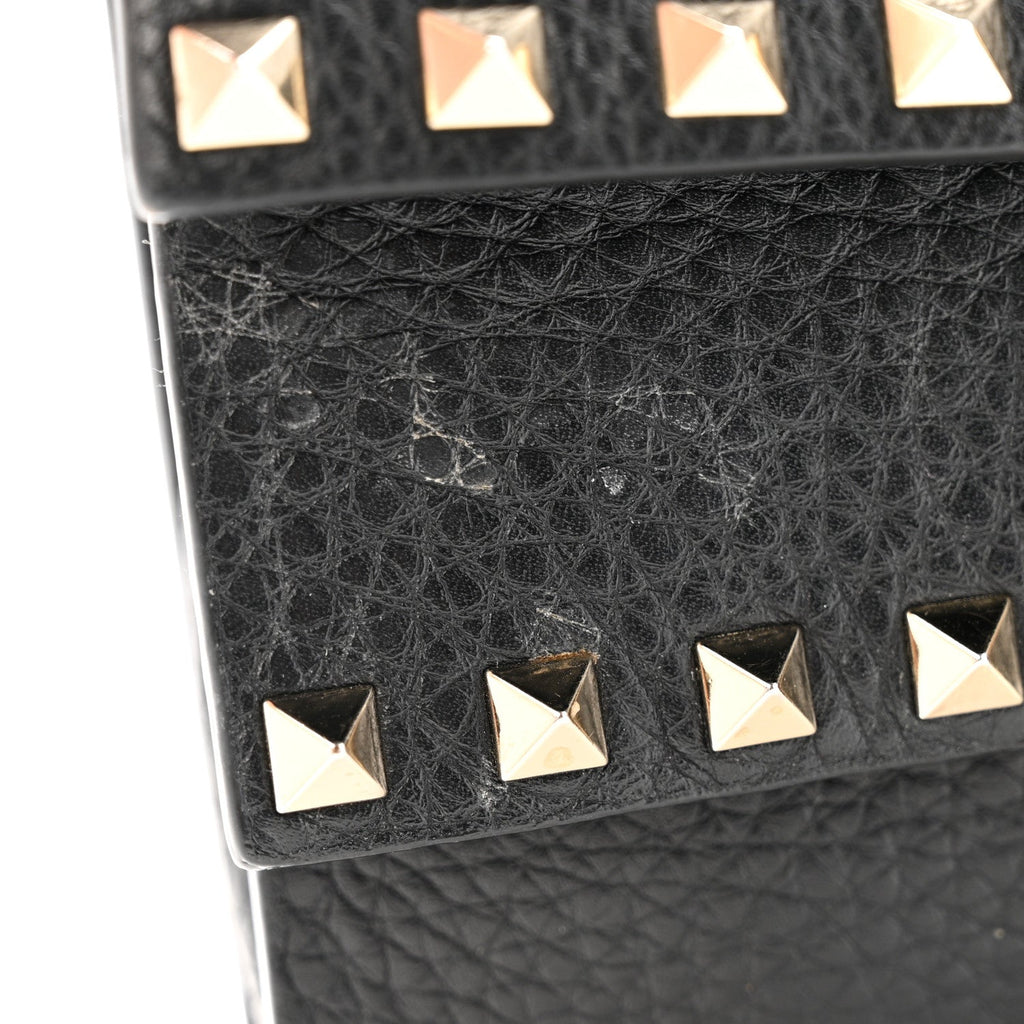 Grainy Calfskin Rockstud Double Flap Crossbody Bag Black