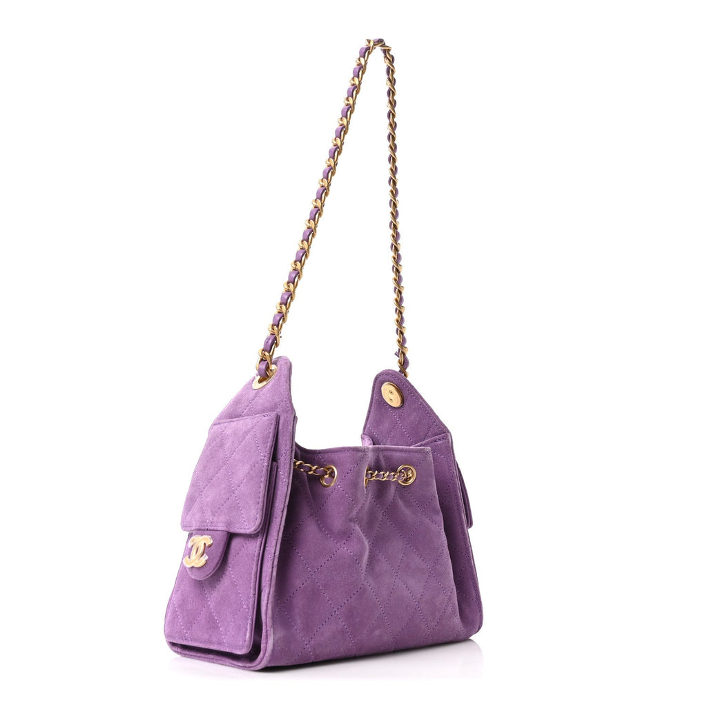 Suede Quilted Mini Chanel 25 Handbag Purple