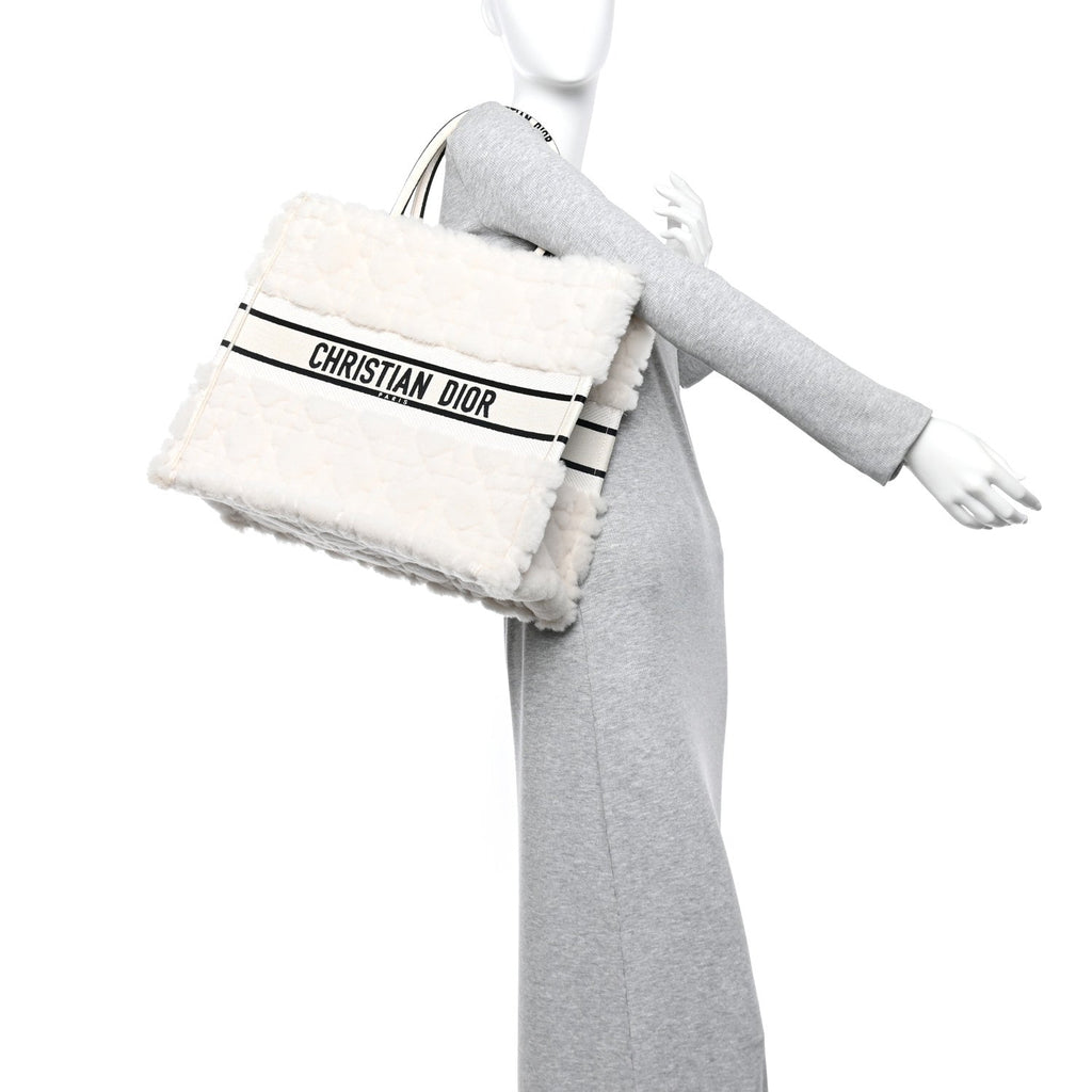Shearling Cannage Large Book Tote Ecru Blue