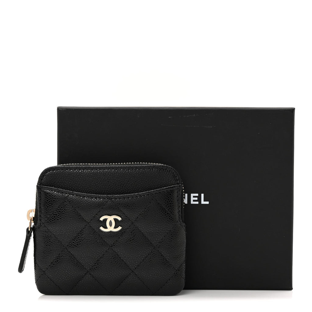 Caviar Quilted Zip  Holder Wallet Black