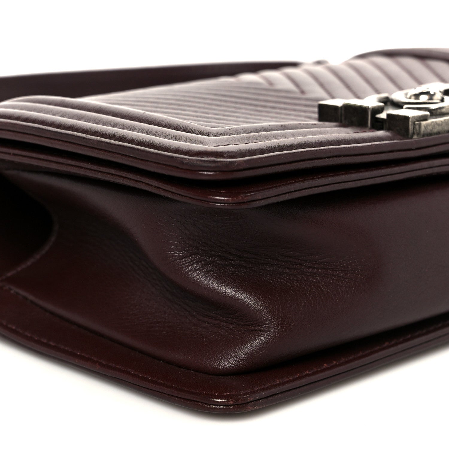 Calfskin Chevron Quilted Small Boy Flap Burgundy