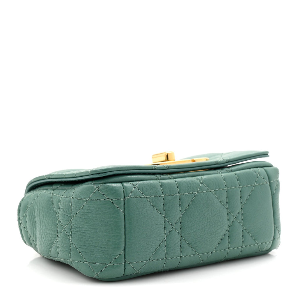 Supple Calfskin Cannage Micro Caro Bag Vert Tundra