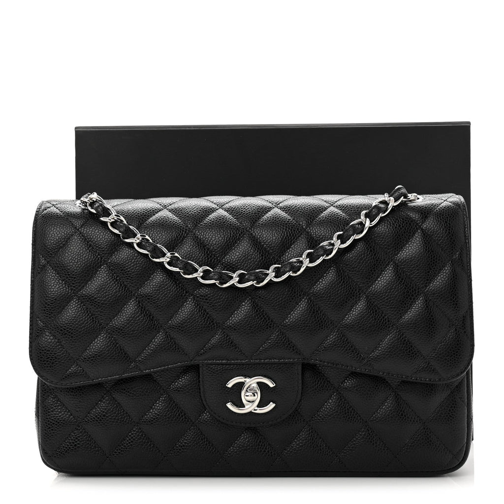 Caviar Quilted Jumbo Double Flap Black