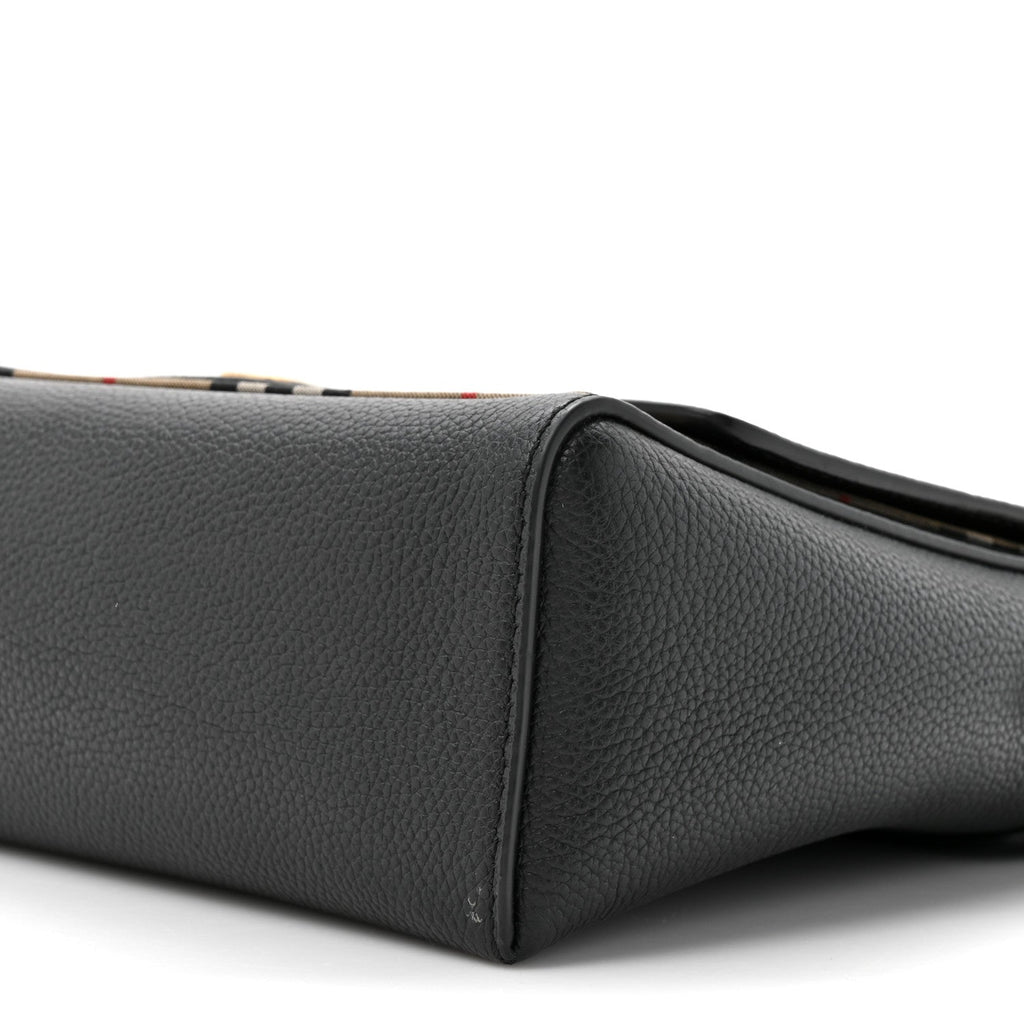 Coated Canvas Calfskin Vintage Check Medium Note Crossbody Bag Black