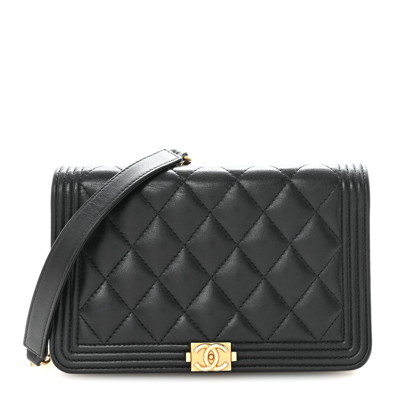 Lambskin Quilted Boy Wallet On Chain WOC Black