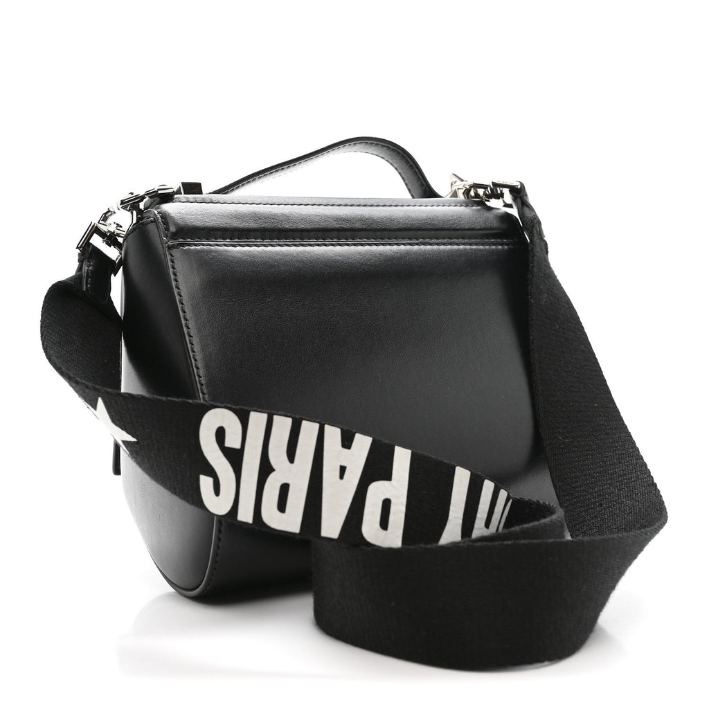 Calfskin Mini Pandora Box Logo Strap Crossbody Bag Black
