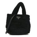 Shearling Nappa Triangle Quilted Patchwork System Tote Black