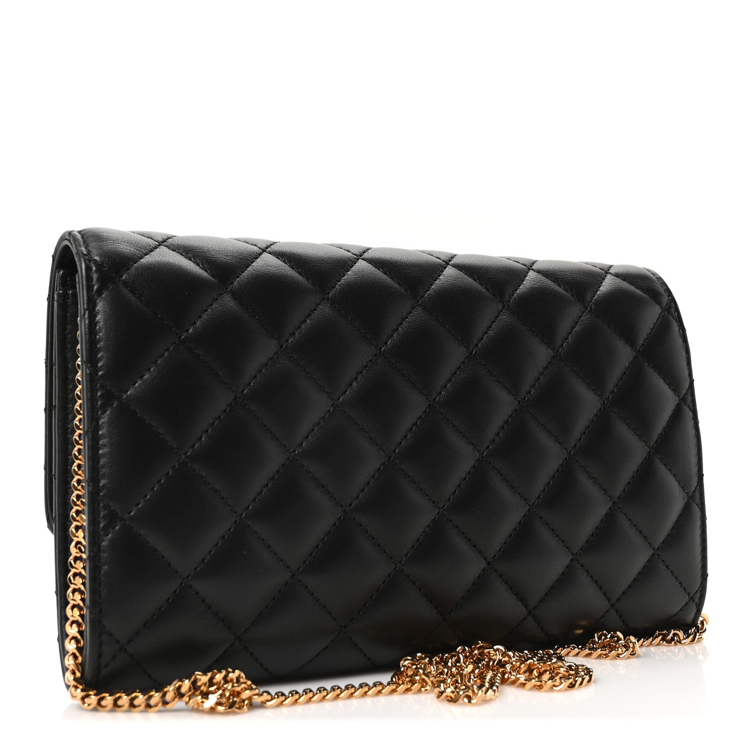 Lambskin Quilted Medusa Wallet On Chain Crossbody Black