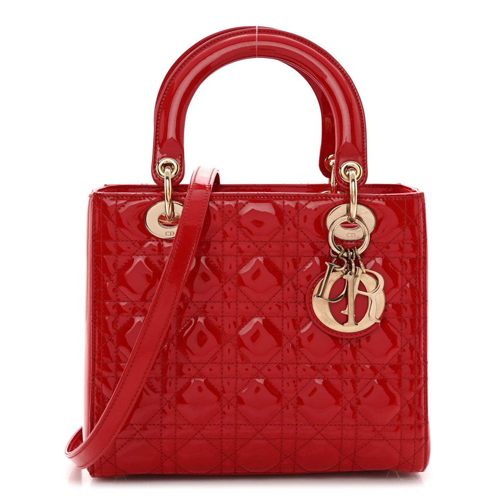 Patent Cannage Medium Lady Dior Red