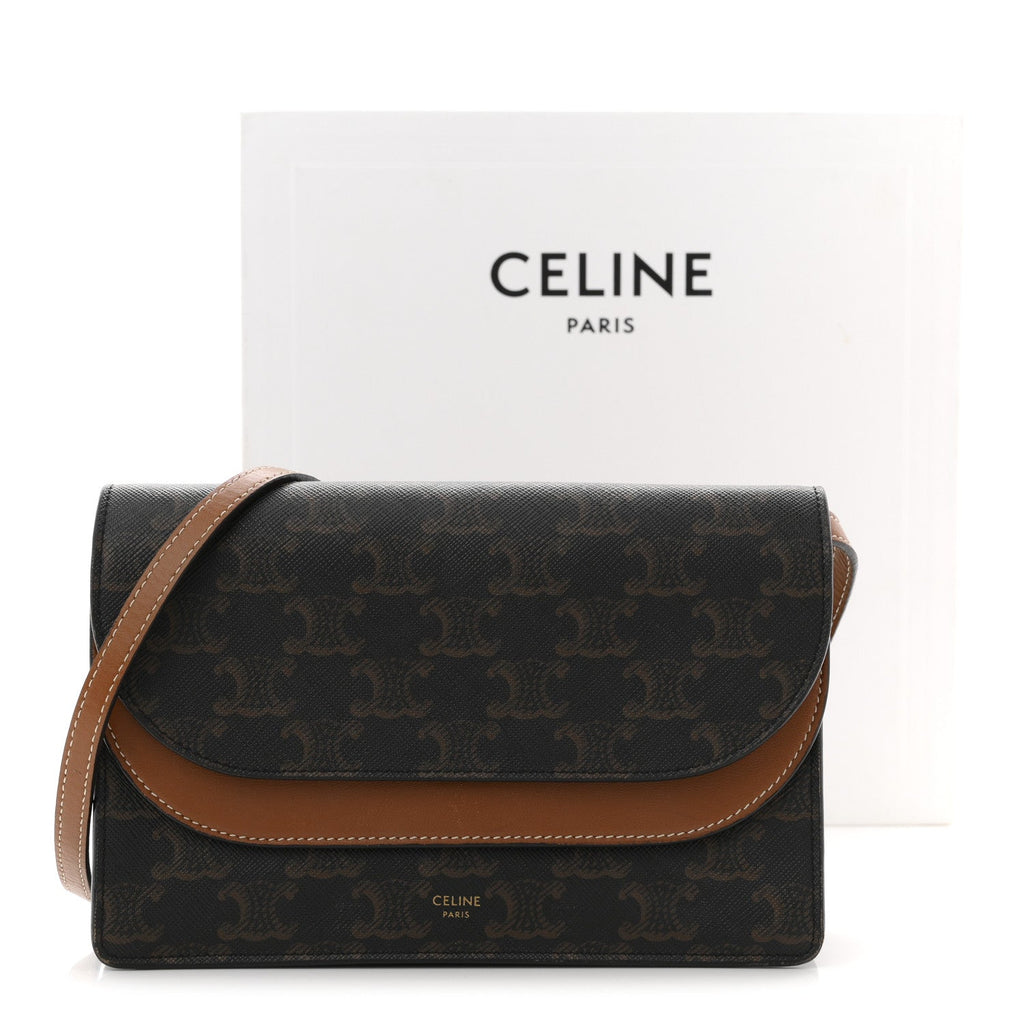 Triomphe Canvas Lambskin Wallet On Strap Tan