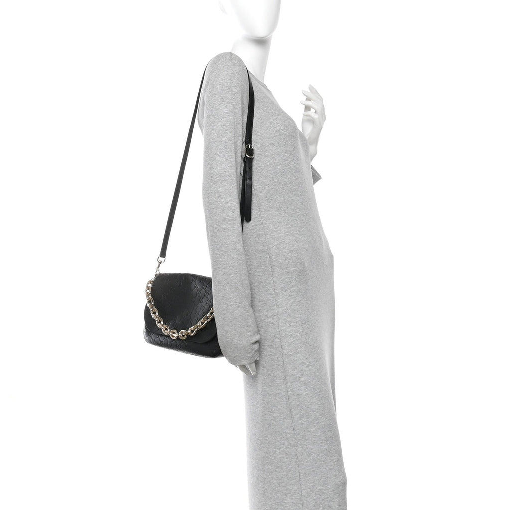 GG Calfskin Embossed Emblem Medium Arabella Bag Black Black