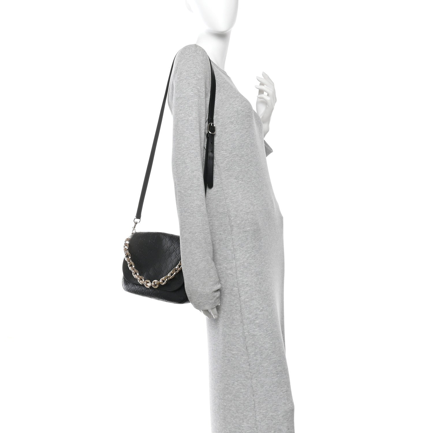 GG Calfskin Embossed Emblem Medium Arabella Bag Black Black