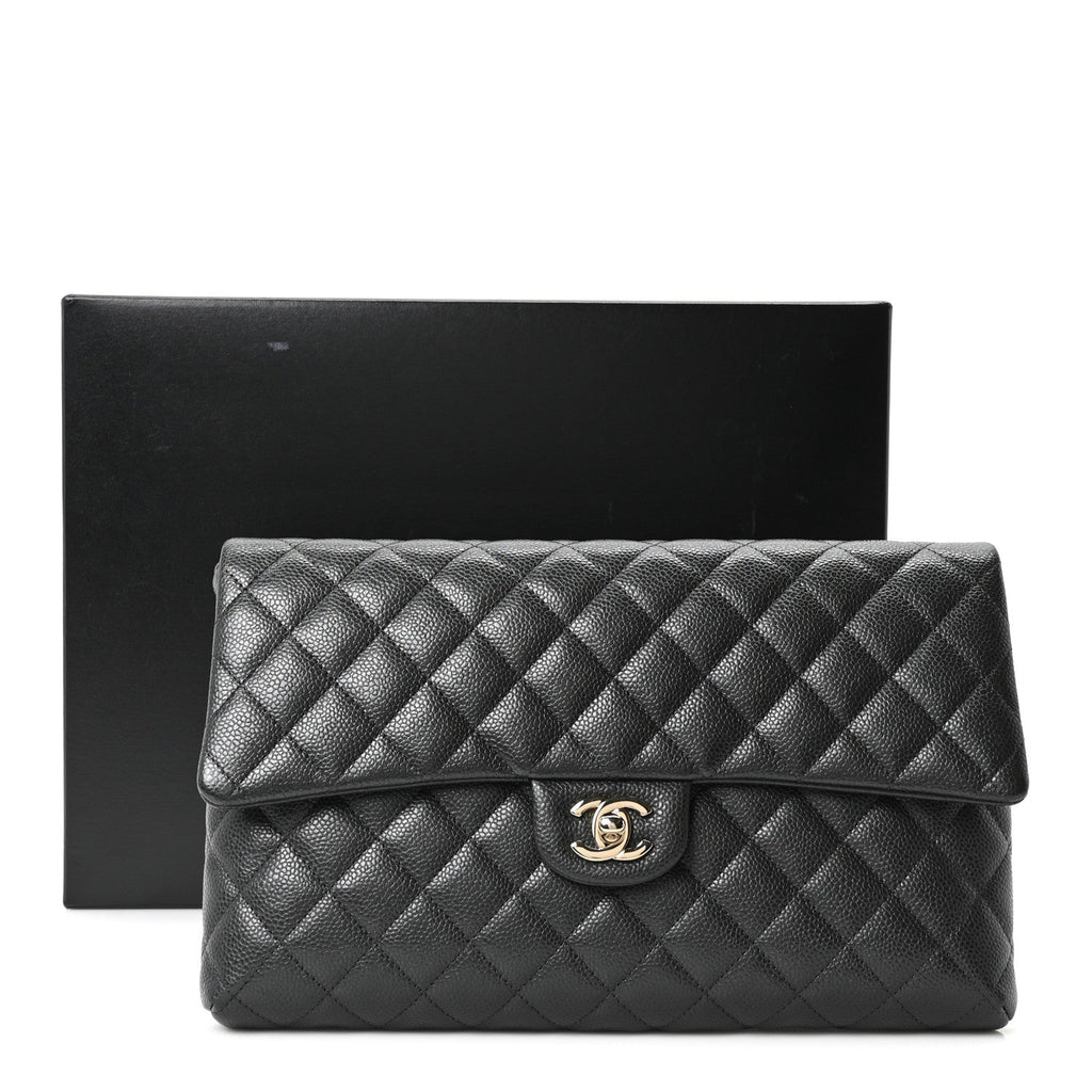 Caviar Quilted Flap Clutch Dark Grey