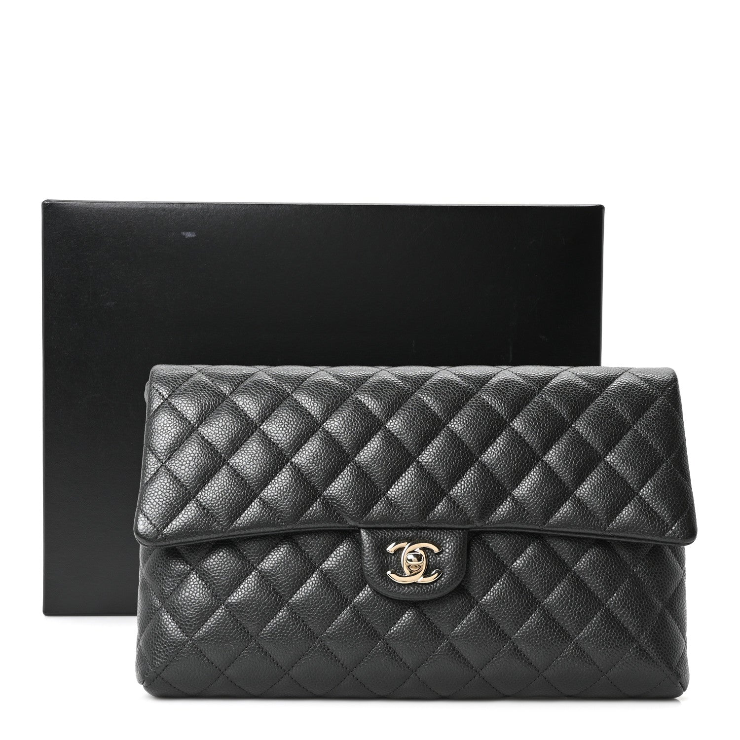 Caviar Quilted Flap Clutch Dark Grey