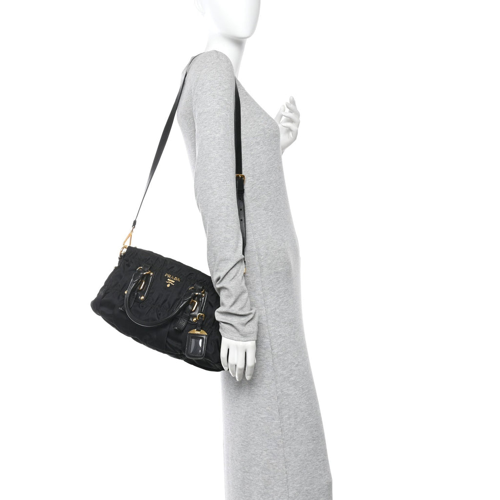 Tessuto Nylon Gaufre Shopping Satchel Black