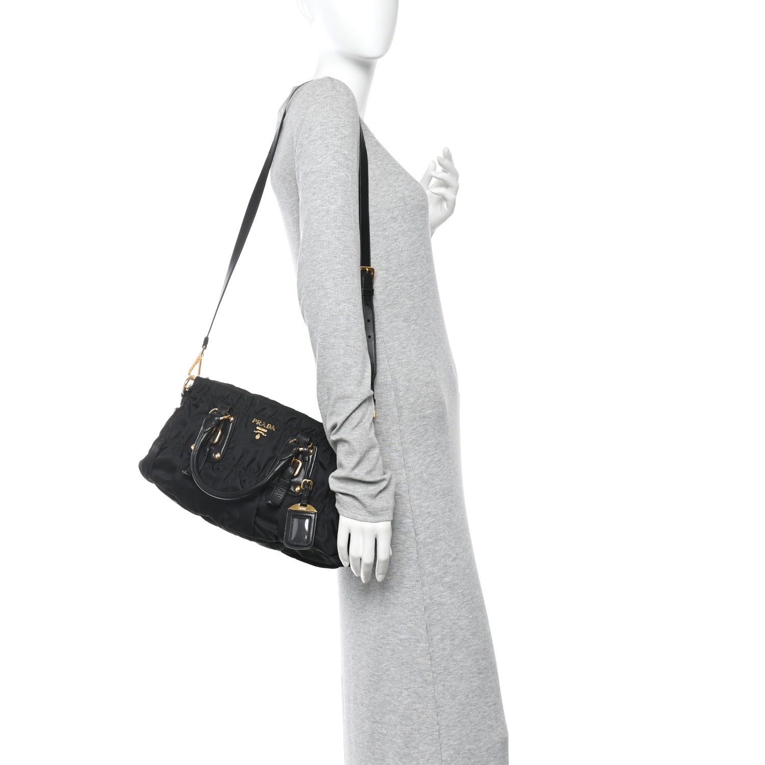 Tessuto Nylon Gaufre Shopping Satchel Black