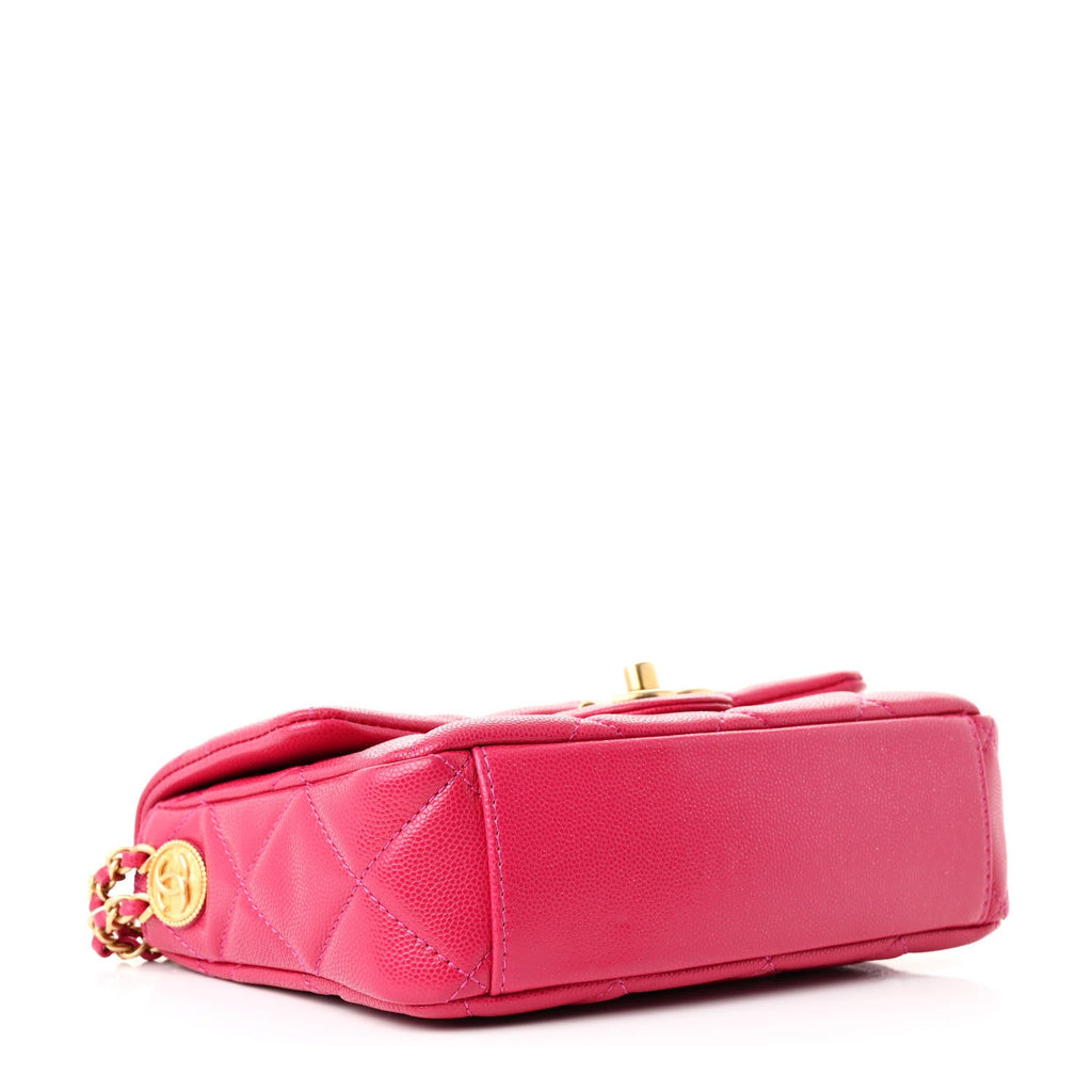 Caviar Quilted Small Twist Your Buttons Flap Fuchsia
