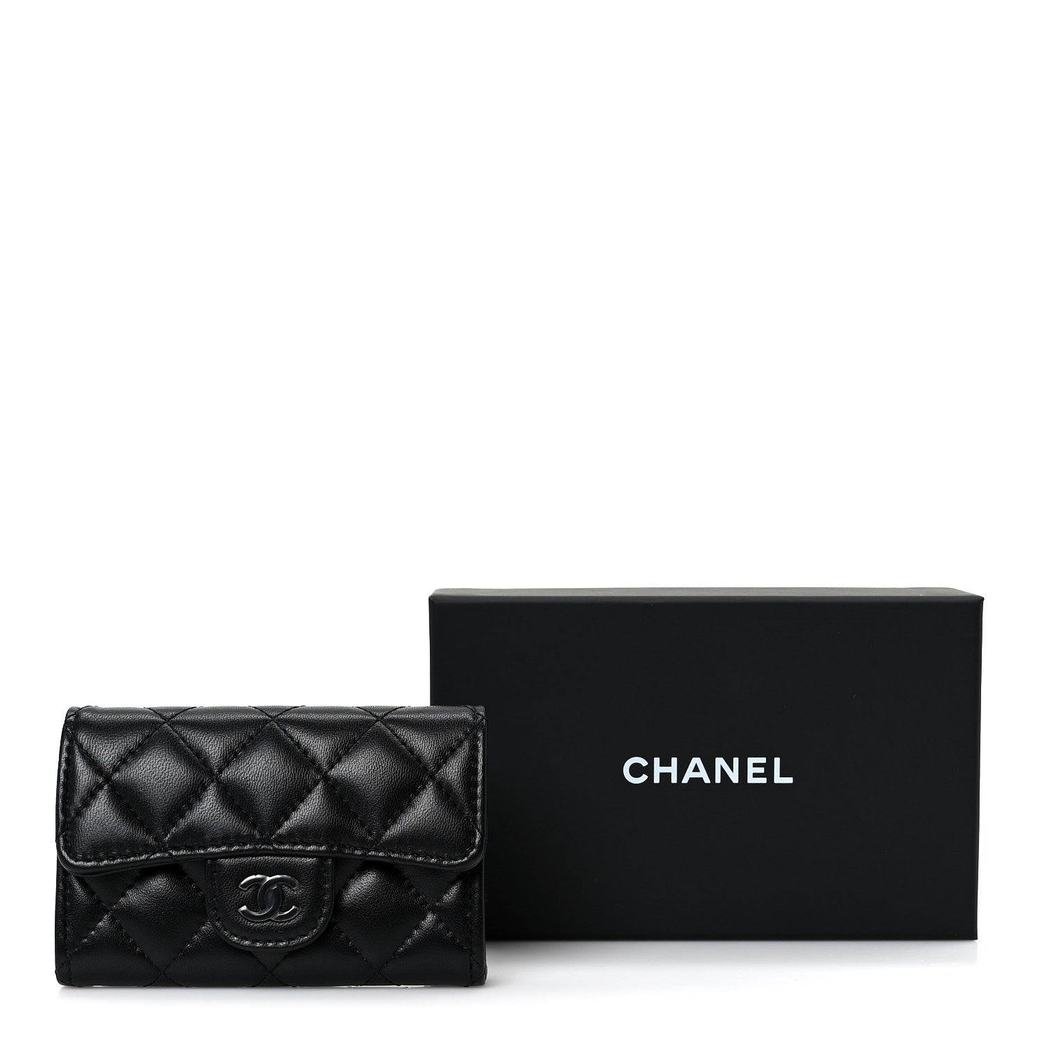 Lambskin Quilted Flap  Holder Wallet So Black