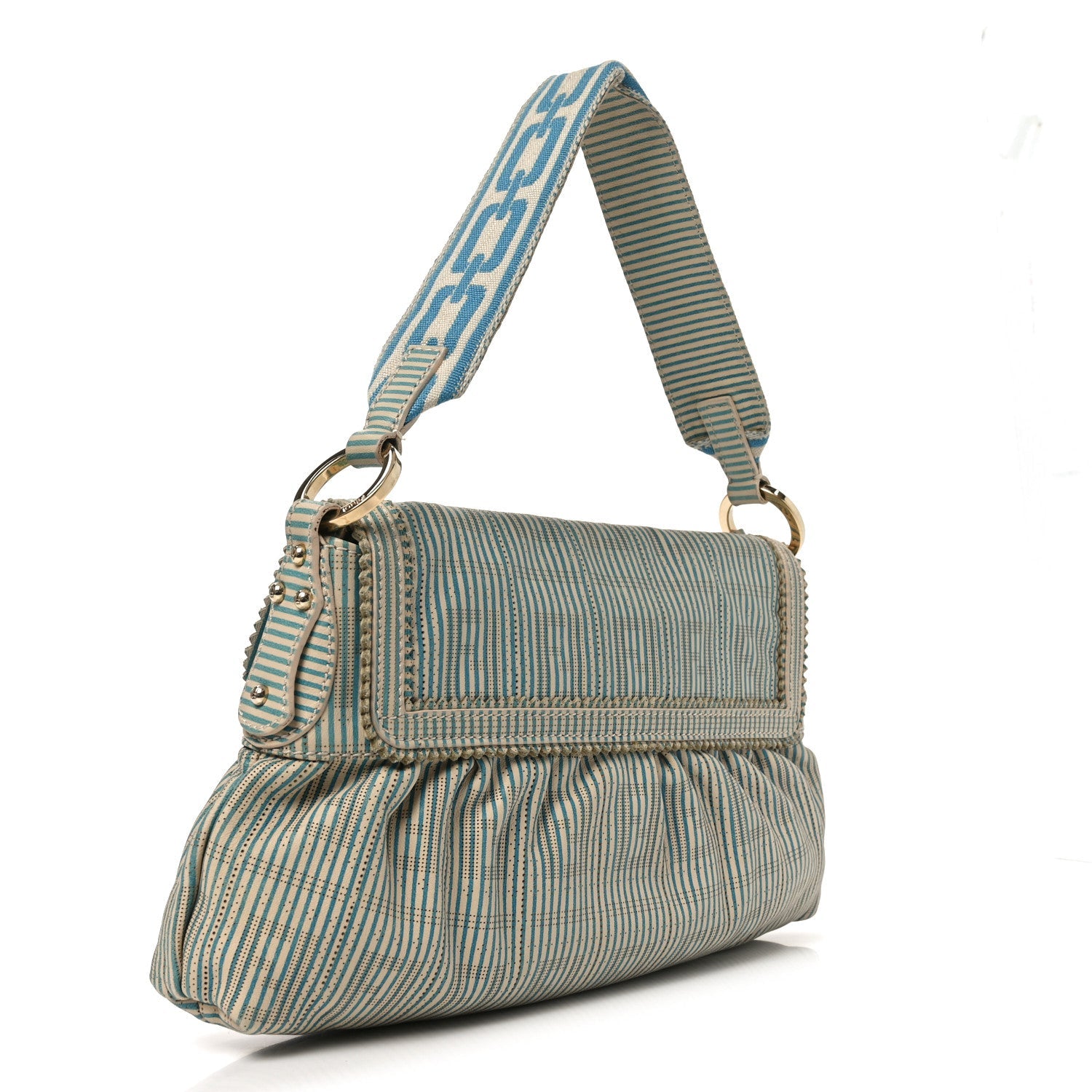 Vitello Perforated FF Striped Small Chef Bag Blue White
