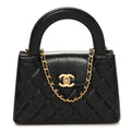 Shiny Aged Calfskin Quilted Nano Kelly Shopper Black